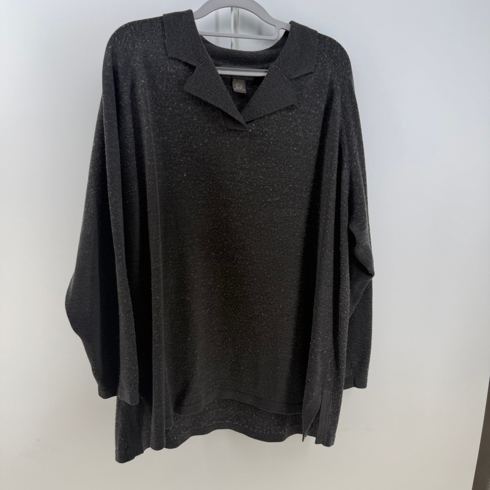 Lane Bryant‎ Sweater Womens 22/24 Gray Wool Blend Collared V-Neck Comfy Layering